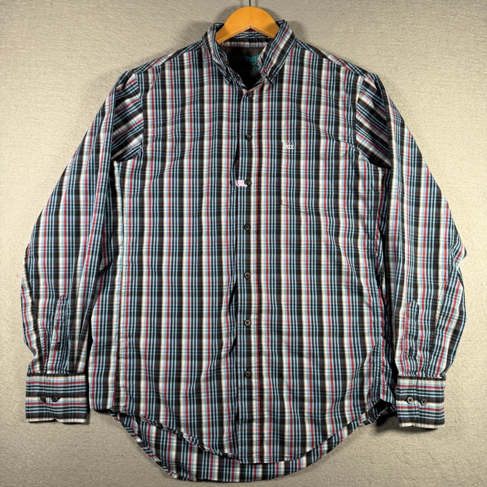 Wrangler 20X Competition Mens LT Blue Red Plaid Stretch Western‎ Shirt MPC165M